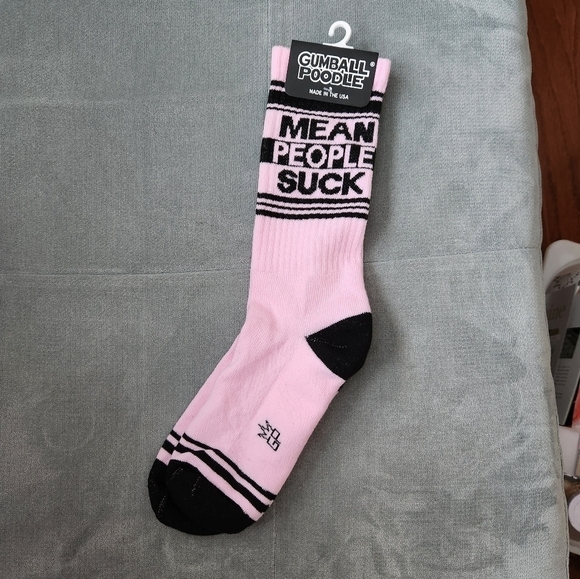 Gumball Poodle Socks Mean People Suck Pink & Black - Picture 2 of 5